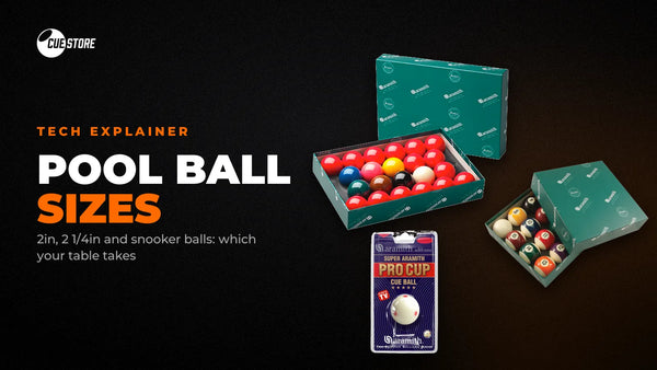 Pool ball sizes: Aramith snooker set, Aramith kelly pool set and a Pro Cup cue ball
