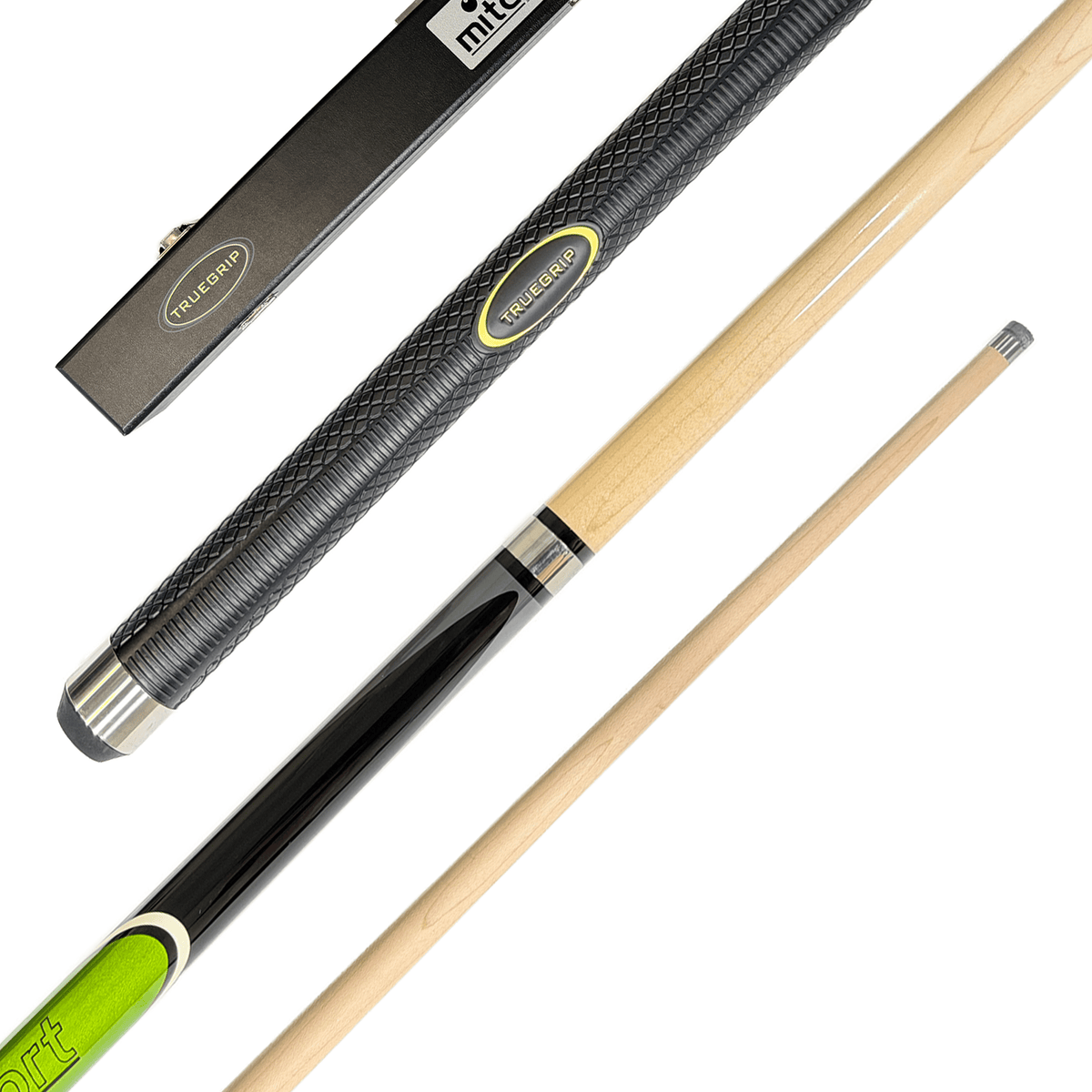 Mitchell True Grip Sport - 2-Piece Maple Cue & Case 57" / 9mm Glue On / Green Cues