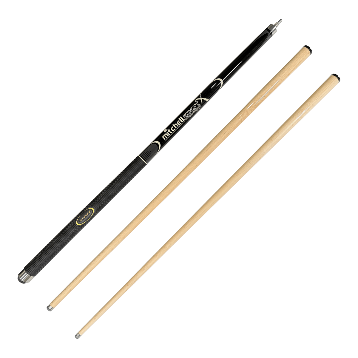Mitchell True Grip Sport Crossbreed - 3-Piece Maple Cue & Case 57" / Black / 9mm & 13mm Glue On Cues