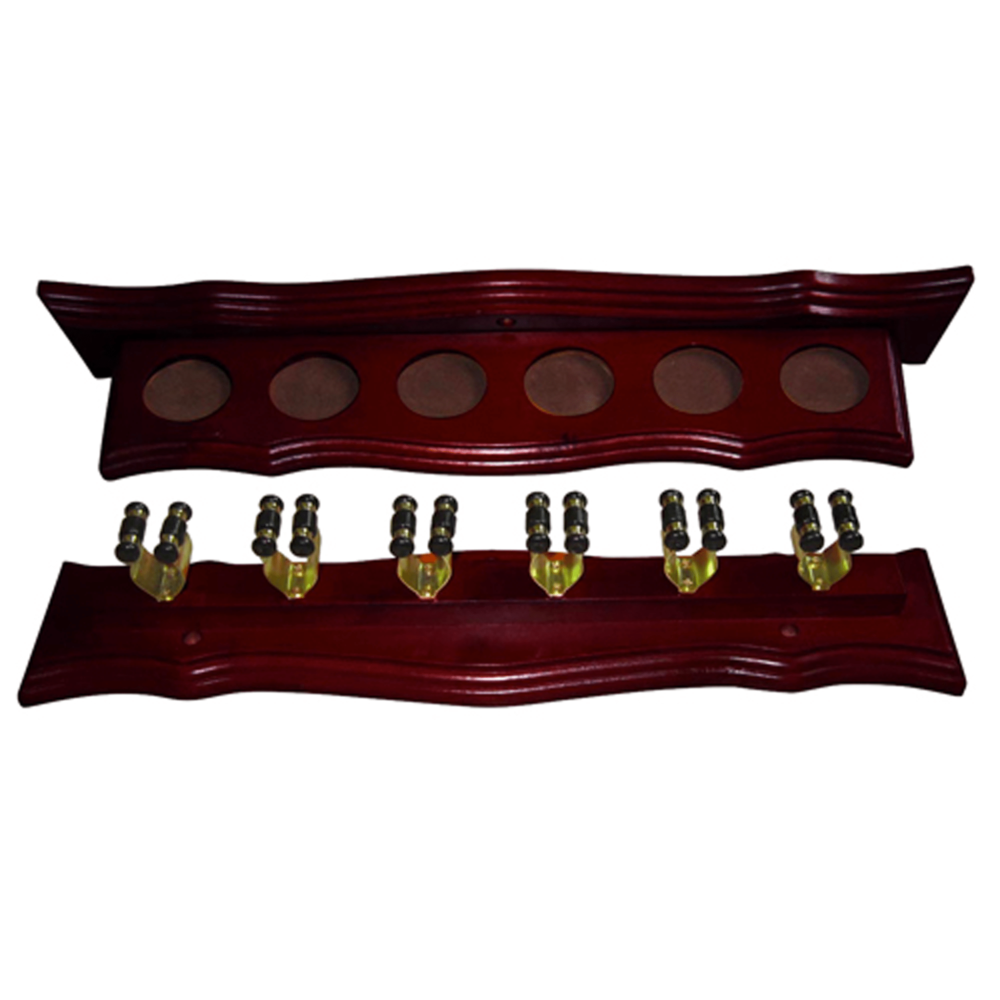 Formula Sports 6 Clip Cue Rack Mahogany & Brass Accessories