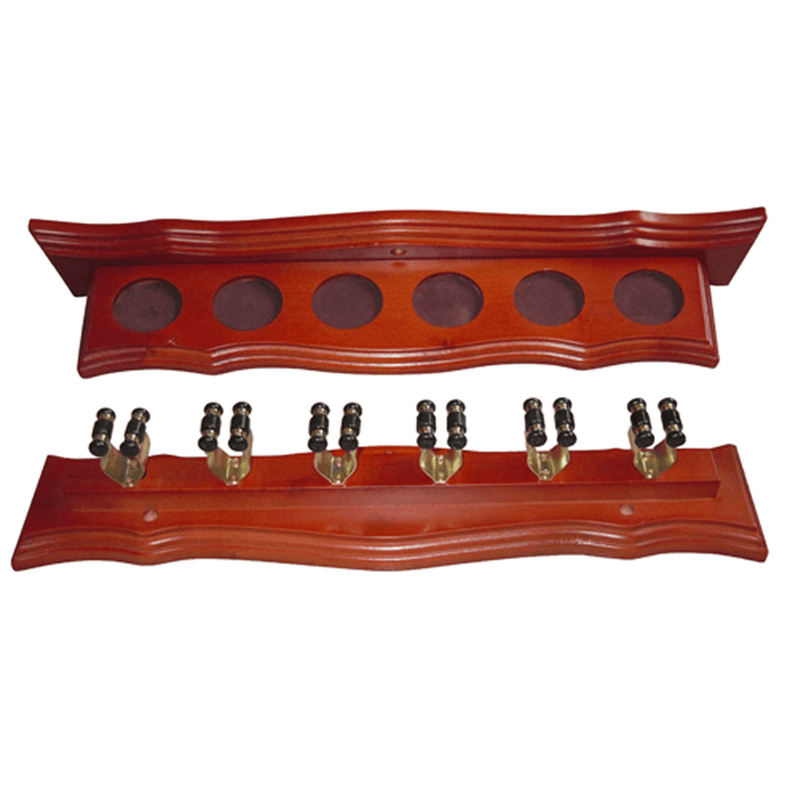 Formula Sports 6 Clip Cue Rack Walnut & Brass Accessories