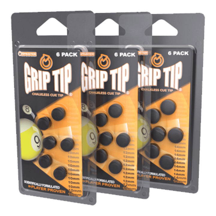 Spinster Grip Tip Chalkless Glue On Cue Tips (6 Pack) 12mm Accessories