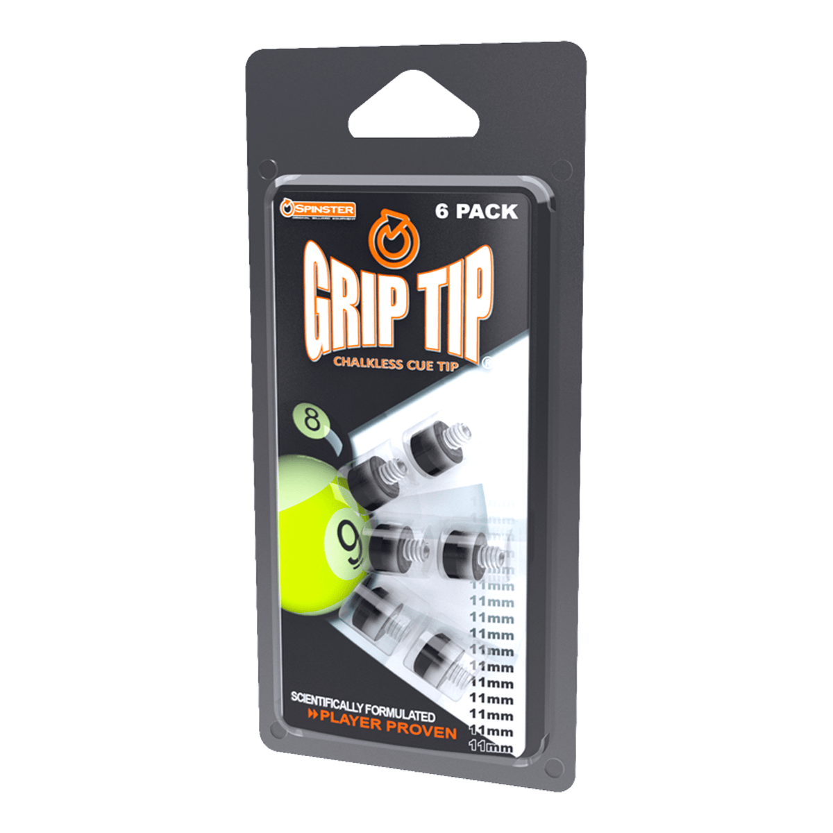 Spinster Grip Tip Chalkless Screw In Cue Tips (6 Pack) 11mm Accessories